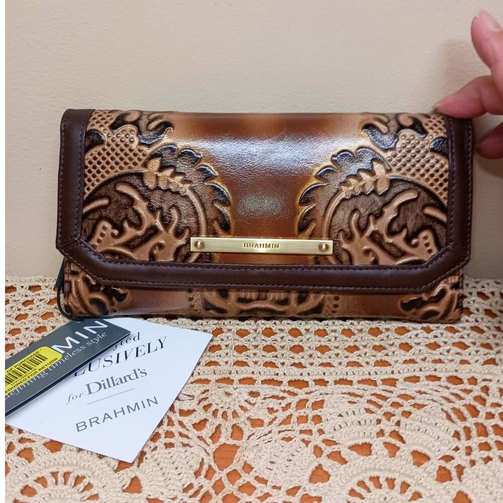 NWT BRAHMIN BROWN ESPRESSO FRESCO SOFT CHECKBOOK